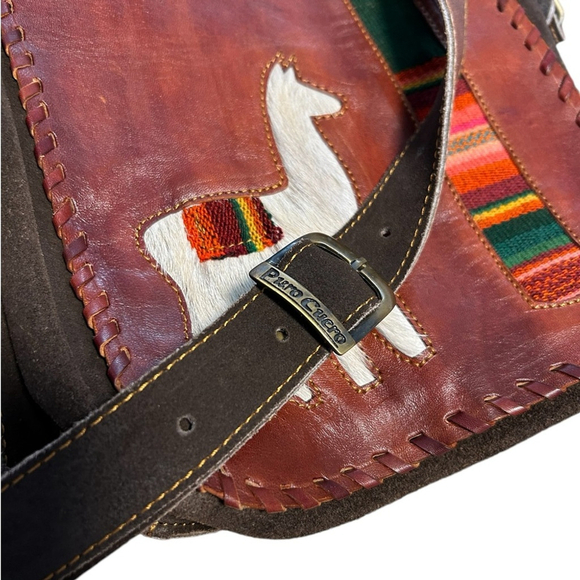 Vintage Puro Cuero Peruvian Handmade Leather and fur Lama embroilered Crossbody - Picture 11 of 11